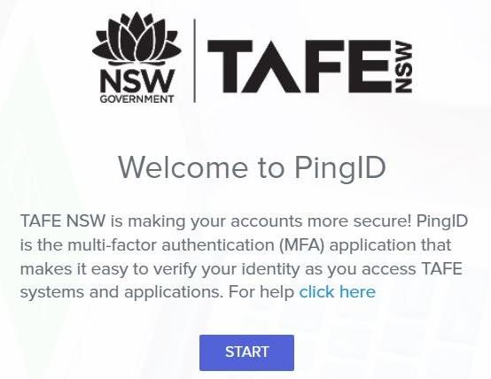 Screen shot showing the Welcome to PingID page with the option to click on Start.